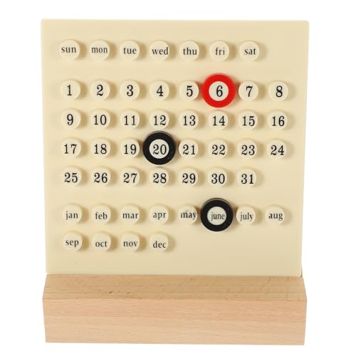 AUTSUPPL Reusable Perpetual Calendar for Desk and Kitchen, Stylish Abs and Wood Material with Manual Date Changing, Decorative Plastic Month Date Display Desktop Decor for Daily Use