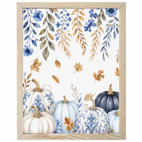 Autumn Seasonal Diamond Painting Kits for Adults Beginners 12x20 Inch, Rustic Pumpkins Hanging Leaves 5D Full Round Drill DIY Diamond Art Kit with Wooden Frame for Women Home Wall Decor Gift
