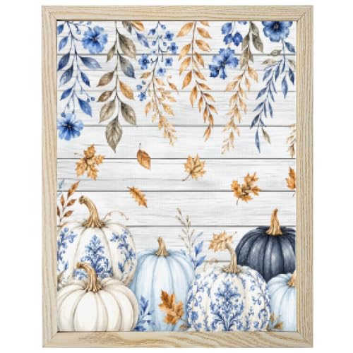 Autumn Seasonal Diamond Painting Kits for Adults Beginners 12x20 Inch, Rustic Pumpkins Hanging Leaves Wood 5D Full Round Drill DIY Diamond Art Kit with Wooden Frame for Women Home Wall Decor Gift