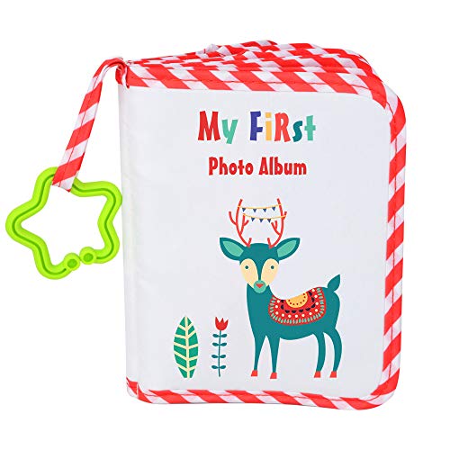 AUVCAS Baby's First Photo Album – Soft Cloth Baby Memory Photo Book Holds 17 Photos (4×6"),Family Keepsake Gift for Newborn,Infant,Toddler,Kids – Baby Shower Must-Have,Red