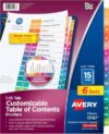 Avery 15 Tab Dividers for 3 Ring Binders,Customizable Table of Contents,Multicolor Tabs,6 Sets (11197),(Pack of 6)