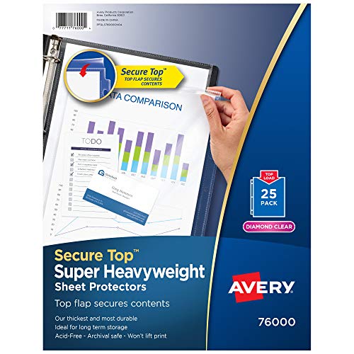 Avery® Diamond Clear Top Sheet Protectors, Super Heavyweight Page Protectors for 3 Ring Binder, Clear Binder Sheet, 25 Count (76000)