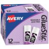 Avery® Glue Stick, Disappearing Purple Color, 1.27 oz., Washable, 12 Permanent Glue Sticks (00226)