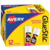 Avery Glue Stick White, Washable, 1.27 oz. Permanent Glue Stic, 12pk (00196)