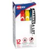 Avery® Marks A Lot® Permanent Markers, Large Desk-Style Size, Chisel Tip, 12 Assorted Markers (24800)