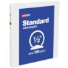 Avery® Standard View 3 Ring Binder, 0.5" Round Rings, 100-Sheet Capacity, 0.7 Inch Wide Spine, 1 White Binder, Ideal for Lightweight Organization and Occasional Referencing (05750)