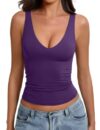 Avidlove Plunge Tank Top for Women Deep V Neck Double Lined Summer Tops Slim Fit Y2k Soft (Purple, XS)
