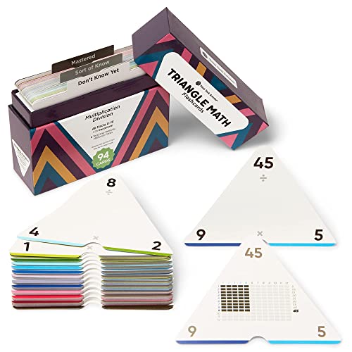 Award-Winning Triangle Math Flash Cards – 376 Multiplication & Division Facts (0–12) – Mastery-Based, Color-Coded Learning for Grades 3–6 – Durable Cards with Visual Aids