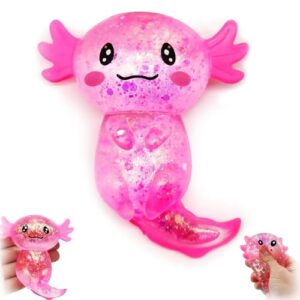 Axolotl Squishy Stress Ball, Slow Rising Stress Ball, Cute Axolotl Fidget Toy for Stress Relief, Anxiety Calming Sensory Toy for Adults, Axolotl Gifts Party Favors (Pink)