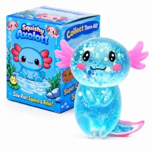 Axolotl Squishy Stress Ball, Soft TPR Slow Rising Squeeze Toy, Cute Axolotl Fidget Toy for Stress Relief, Anxiety Calming Sensory Toy for Kids Adults(Blue Long Tail Axolotl)