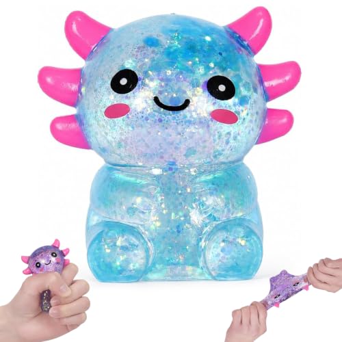 Axolotl Squishy Stress Relief Toy,Stretchy Axolotls Stress Soft Squeeze Sensory Fidget Toys for Kids Adults,Cute Axolotls Squishies Party Favors Anxiety Relief Squishy Toys - Blue