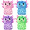 Axolotl Squishy Toys 4 Pack, 3.15 Inch Cute Sitting Axolotl Stress Balls, Soft TPR Sparkly Squeeze Fidget Toys for Anxiety Relief, Kawaii Sensory Toys for Kids Adults Party Favors Classroom Prizes