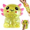 Axolotls Squishies Fidget Stress Ball,Cute Sitting Squishies Axolotls Toy,Stress Ball Squeeze Toys for Stress Relief,Stretchy Squeeze Toys for Birthday Party Gift(Yellow)
