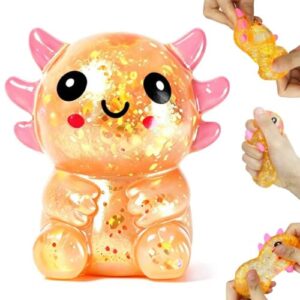 Axolotls Squishies Fidget Stress Ball,Cute Sitting Squishies Axolotls Toy,Stress Ball Squeeze Toys for Stress Relief,Stretchy Squeeze Toys for Birthday Party Gift(Orange)