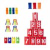 Aymzbd Children Game Can Toss Carnival Tin Can Tossing Game Metal Construction Educational Toy Cartoon Suitable for Parties Outdoor Activities Events, Red Numbered Cans with Four Color Set