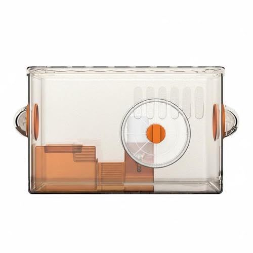 Aymzbd Hamster Cage Acrylic Complete Starter Kit Transparent Habitat Stackable Enclosure Small Animal House Suitable for Syrian Dwarf Hamsters Pet Care, Orange, 1-Layer Large Wheel