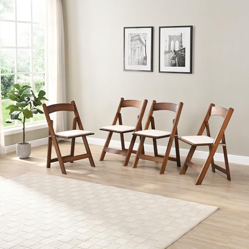 AYUYK Folding Chairs Set of 4, Solid Wood Folding Chair with PU Leather Padded Cushion, Portable Space Saving Foldable Dining Chairs for Kitchen, Dining Room, Wedding, Party, Indoor Outdoor, Walnut