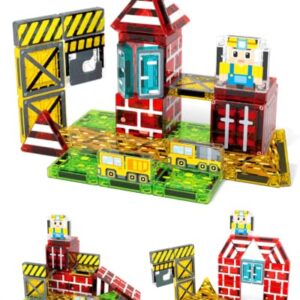Aywewii Magnetic Tiles for Kids Ages 4-8, 45pcs Magnetic Building Blocks Set, STEM Learning Toys, Travel Toys with Metal Case, Birthday Gifts for 3 4 5 6 7 8 Year Old Boys - Construction Editon 2