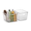 Azar Displays 556912 Medium Clear Plastic Diamond Tote with Lid, Stackable Storage Organizer Bin for Pantry, Kitchen, Office, Closet and Drawer Organization (2-Pack)