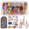 AZZORI Bead Keychain Making Kit, 492 Pcs with Letter Beads, Charms & Clasps