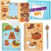 B1ykin Stationery Gift Set - 3Pcs Notebook Sticky Notes, Kawaii A5 Spiral Notebooks & 550 Sheets Cute Sticky Notes with Pens Kit for Office School Kids Students Birthday Supplies (Capy)