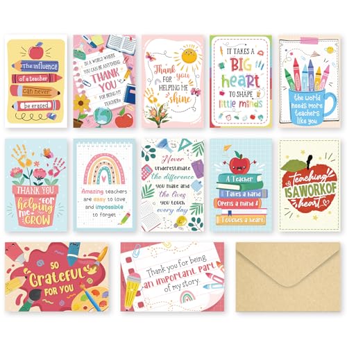 Bablira 24 Teacher Appreciation Cards Set, Boxed Teacher Thank You Cards for Appreciation Week & Gifts, Gifts for Teachers on Teacher's Day, at the End of the Year or for Back-to-School Season