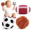 Baby Ball Toys 0-6 Months, Newborn Plush Rattle 3pcs Football Basketball Soccer Sports Set-Sensory Toys with Rattles for 0 3 6 9 12 Months Infant Boys Girls Birthday or Shower Gifts