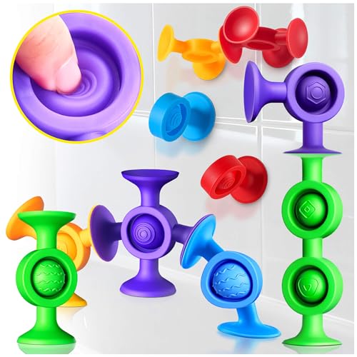 Baby Bath Toys Suction Toy: No Hole Bath Toy for Baby Toddlers Sensory Fidget Toys for Autism Fine Motor Skills Suction Cup Toys for Boys Girls - Bathtub Airplane Travel Easter Basket Stuffers