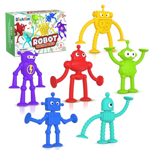 Baby Bath Toys Suction Toy: No Hole Bath Toy for Toddlers - Robot Fidget Suction Cup Toys - Window Building Sensory Toy for Boys Girls Travel Gifts - Travel Essential Road Trip Activities for Kids