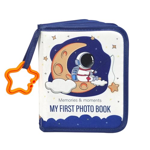 Baby Photo Album, Personalized Fabric Baby Photo Albums for 4x6inch Pictures,Family Baby's Photo Book, My First Photo Album Holds 17 Picture for Newborn,Toddler,Kids Family (Astronaut Style)