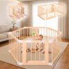Baby Playpen with Montessori Toy, 6 Panels Foldable Play Yard Door Panel