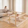 Baby Playpen with Montessori Toy, 8 Panels Foldable Play Yard Door Panel