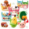 Baby Sensory Toys 16 PCS 4-Themed Color Sorting Plush Toys Farm Animals Vehicles Sports Balls Fruits Veggies with Crinkle Rattle Montessori Learning Toys for 6-12 Months Gifts for 1 Year Old Boy Girl