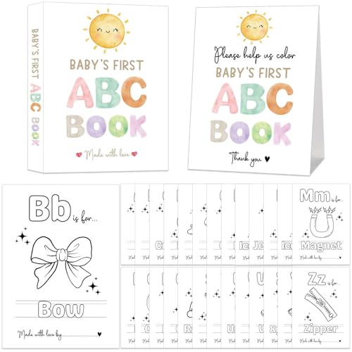 Baby's First ABC Book Baby Shower Activity, Boho Sun Baby Shower Guest Book Alternative with Alphabet Coloring Pages, Educational Keepsake & Activities, Sunshine Baby Shower Games Craft Kit