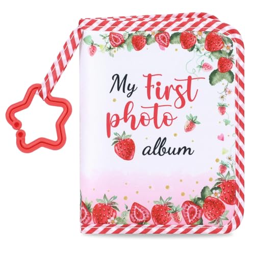 Baby's My First Family Album Soft Photo Cloth Book Strawberry My First Book of Photos Baby Memory Album Gift Holds 4x6 Pictures for Babies Newborn Toddler & Kids Baby Shower