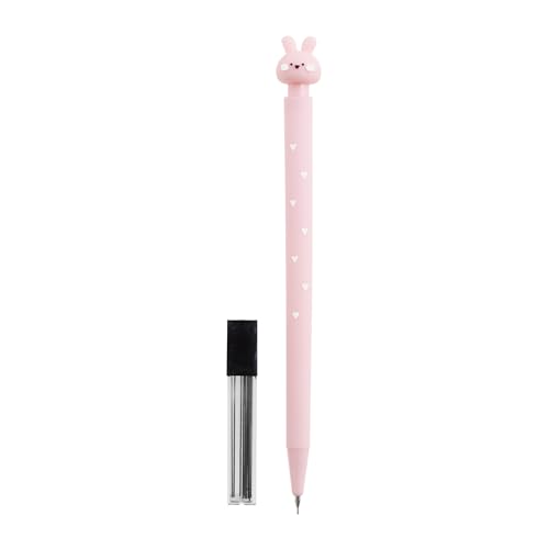 Back2Fun - Mechanical pencil for children with bunny on top, includes 12 leads 2B, fun children's stationery, pencil holder 0.5 mm, designed for school pencil case or as a gift
