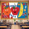 Back to School Cafeteria Bulletin Board Decorations Set 59.06 x 32.9 Inches Large Welcome Farmer Market Paper Poster Colorful Classroom Decorat with Fruit Stickers for First Day of School DIY Craft