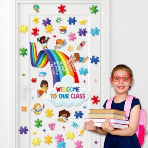 Back to School Classroom Decoration Set Welcome Door Window Classroom Decor Rainbow Theme Welcome Door Stickers Back to School Teacher Supply for Kindergarten Elementary Middle Wall Doors Decors
