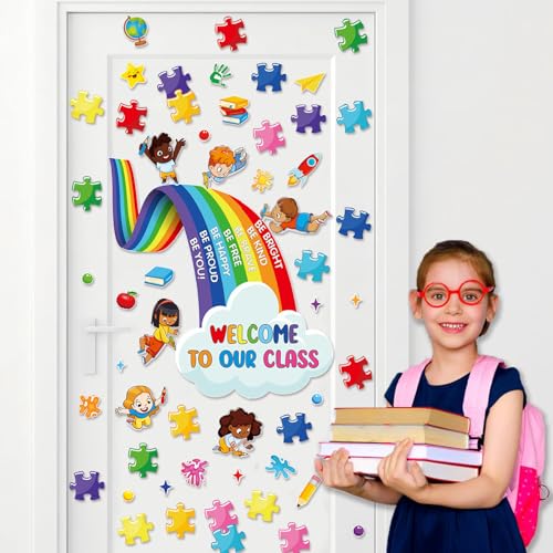 Back to School Classroom Decoration Set Welcome Door Window Classroom Decor Rainbow Theme Welcome Door Stickers Back to School Teacher Supply for Kindergarten Elementary Middle Wall Doors Decors