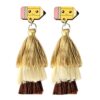 Back to School Cute Apple Pencil Wooden Earrings Colorful FringeTassel Drop Earrings for Women First Day of School Earrings Teacher Appreciation Gift-D