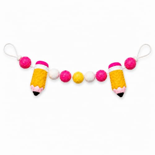 Back to School Garland 29.1in Felt Pencil Garland for Classroom Decorations, 3D Pencil Felt Ball Banner with 2 Pencils & 7 Balls, Pre-Assembled Hanging Decor for Teacher Desk, Mantel, Wall