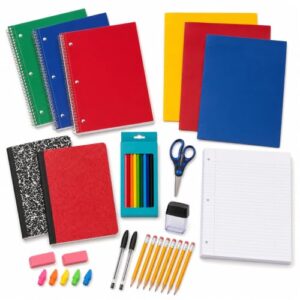 Back to School Supplies Bundle, 25-Piece School Supply Kit with 3 Wide Ruled Notebooks, 2 Composition Books, 3 Folders, Filler Paper, Colored Pencils, Scissors, Pencils, Pens and Erasers