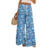 Baggy Pants Women Floral Print Drawstring Waist Wide Leg Resort Pants