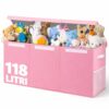 BAKAJI Kids Storage Boxes with Lid and 3 Compartments Foldable TNT Storage Box Capacity 8 Litre 9.5 x 32 x 40.5 cm (Pink)