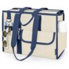 BALEINE Large Utility Tote Bag with Reinforced Bottom, Multi-Pockets and Top Zipper Closure, Perfect for Teachers, Nurses, Travel, Work - Water-Resistant (Large, Beige/Blue)