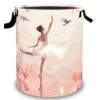 Ballerina Laundry Basket Hamper, Organizer Bins Gifts for Women Kids, Ballet Dancer Foldable Waterproof Clothes Hamper Handles Storage Bucket for Bedroom Bathroom Room Decor 19.7"x15.7"