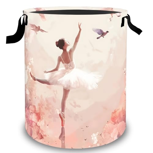 Ballerina Laundry Basket Hamper, Organizer Bins Gifts for Women Kids, Ballet Dancer Foldable Waterproof Clothes Hamper Handles Storage Bucket for Bedroom Bathroom Room Decor 19.7"x15.7"