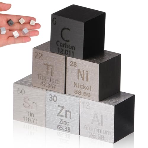 Baluue Educational Stem Element Cubes Set of 6 Tin Titanium Aluminum Zinc Nickel Carbon 0.39 Inch Density Metal Sample Blocks for Science Classroom Teaching and Office Desk Decor