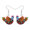 BAMAY Acrylic Boho Themed Hen Chicken Earrings Dangle, Farm Animal Colorful Boho Jewelry Bohemian, Chicken Gifts for Farm Women Mom Farmers (Strawberry)