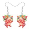 BAMAY Cute Pig Earrings Silly Gifts for Women (Floral)